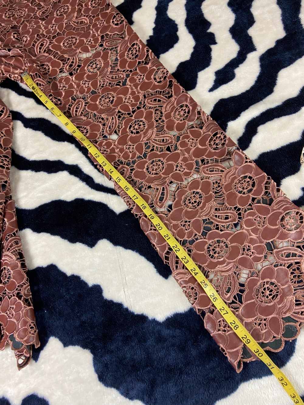 Anthropologie Faux Leather Lace Brown Floral Pants Sheer Embroidered Size 4 [CH] - Picture 4 of 13
